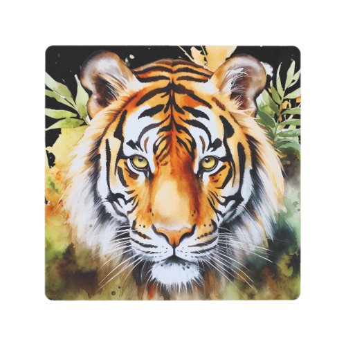 Tiger Pastel Flowers Safari Watercolor Savannah Metal Print