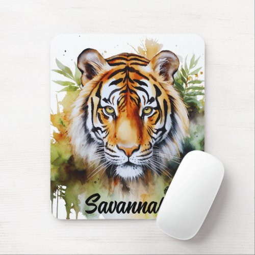 Tiger Pastel Flowers Safari Watercolor Savannah Mouse Pad