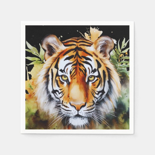 Tiger Pastel Flowers Safari Watercolor Savannah Napkins (Front)
