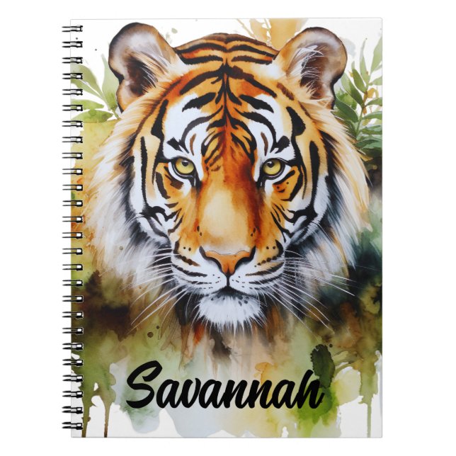 Tiger Pastel Flowers Safari Watercolor Savannah Notebook (Front)