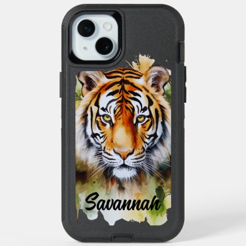 Tiger Pastel Flowers Safari Watercolor Savannah iPhone 15 Plus Case