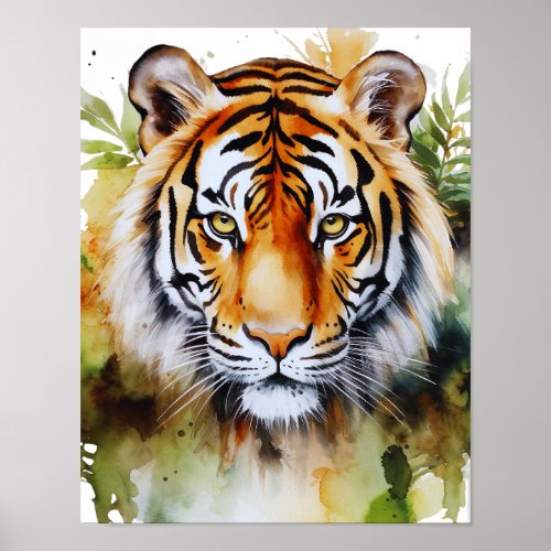 Tiger Pastel Flowers Safari Watercolor Savannah Poster