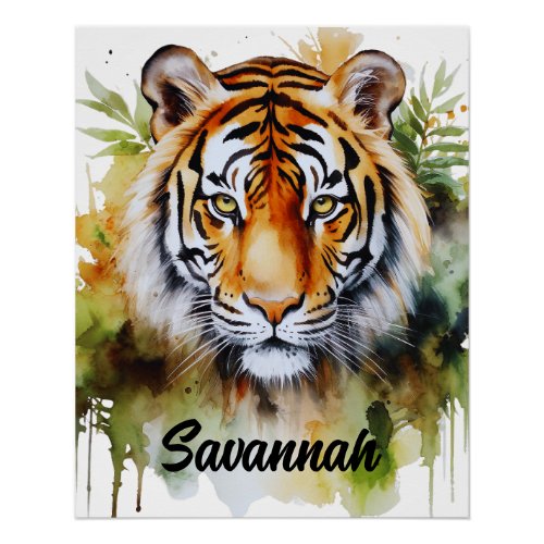 Tiger Pastel Flowers Safari Watercolor Savannah Poster