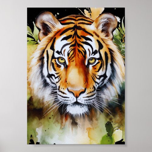 Tiger Pastel Flowers Safari Watercolor Savannah Poster