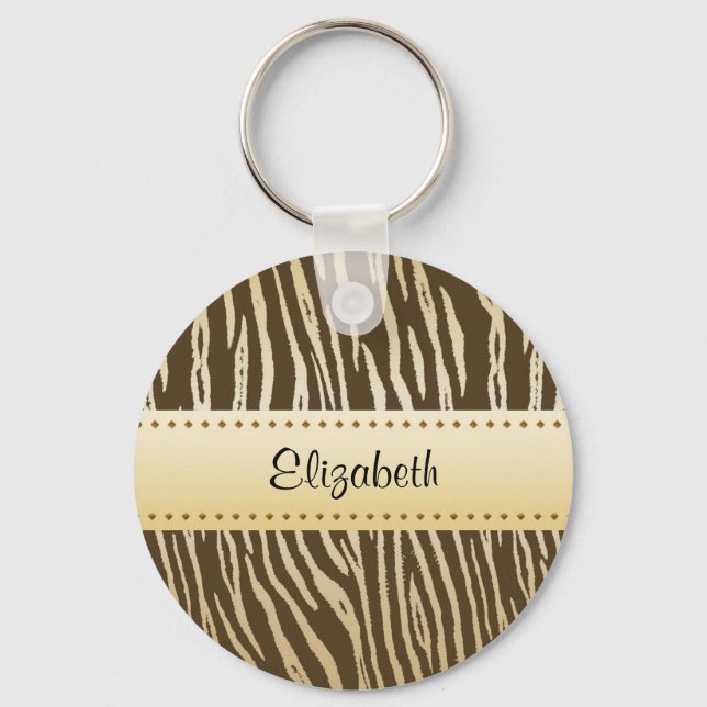 Tiger Pattern Elegant Brown Gold Animal Stripes Keychain (Front)