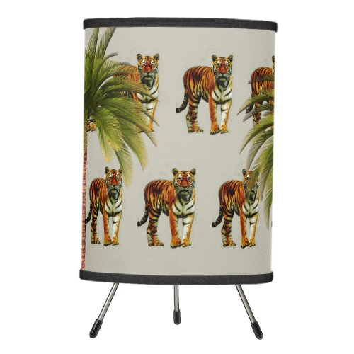Tiger Pattern Elegant Palm Tripod Lamp