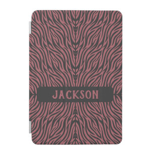 Tiger Pattern in Red and Gray with Name iPad Mini Cover