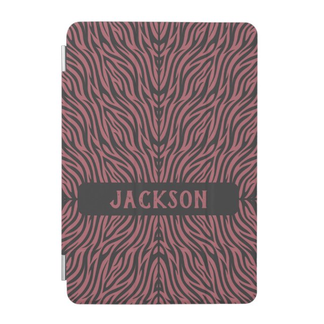 Tiger Pattern in Red and Gray with Name iPad Mini Cover (Front)
