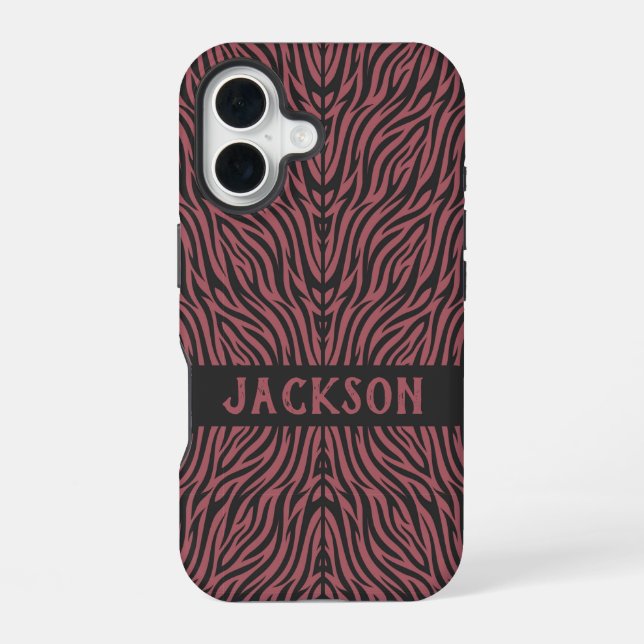 Tiger Pattern in Red and Gray with Name Iphone Case (Back)