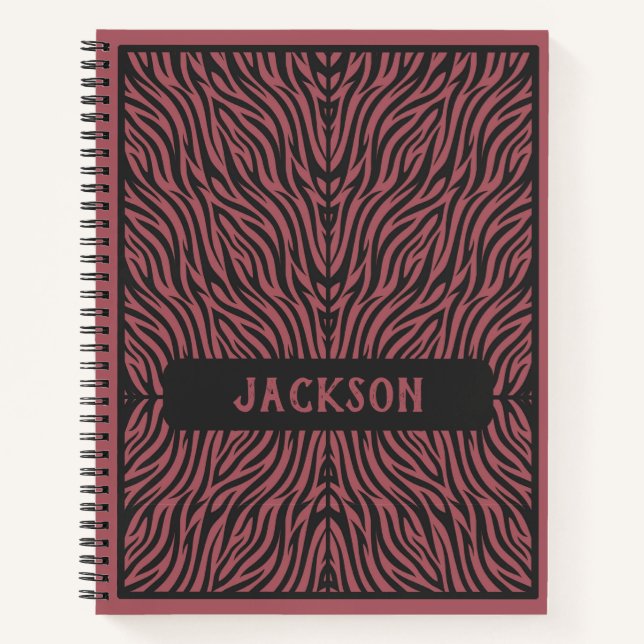 Tiger Pattern in Red and Gray with Name Notebook (Front)