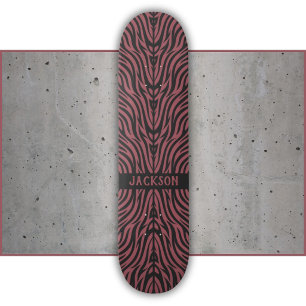 Tiger Pattern in Red and Gray with Name Skateboard