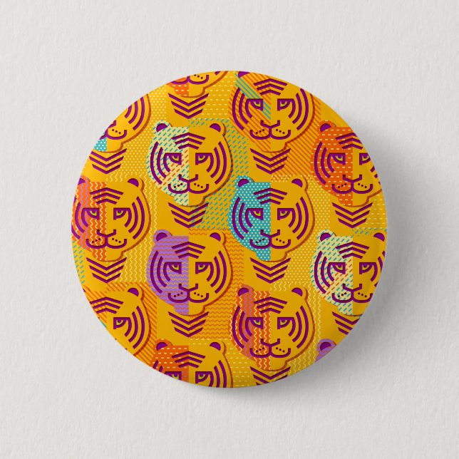 Tiger pattern on dark yellow background button (Front)