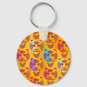 Tiger pattern on dark yellow background keychain