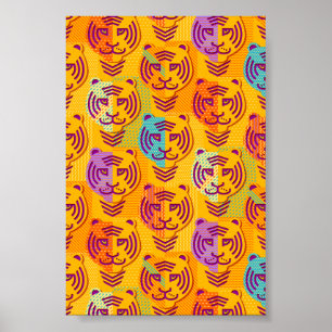 Tiger pattern on dark yellow background poster