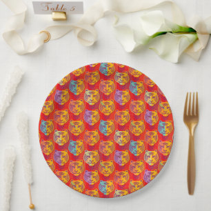 Tiger pattern on red background paper plates