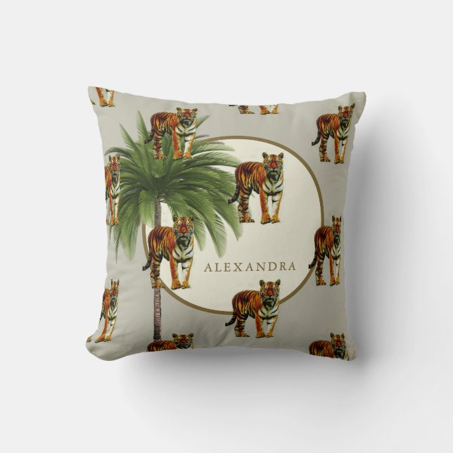 Tiger Pattern Palm Tree Leopard Print Personal Throw Pillow (Front)
