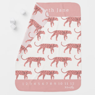 Tiger Pattern Pink Girl Milestone Baby Blanket