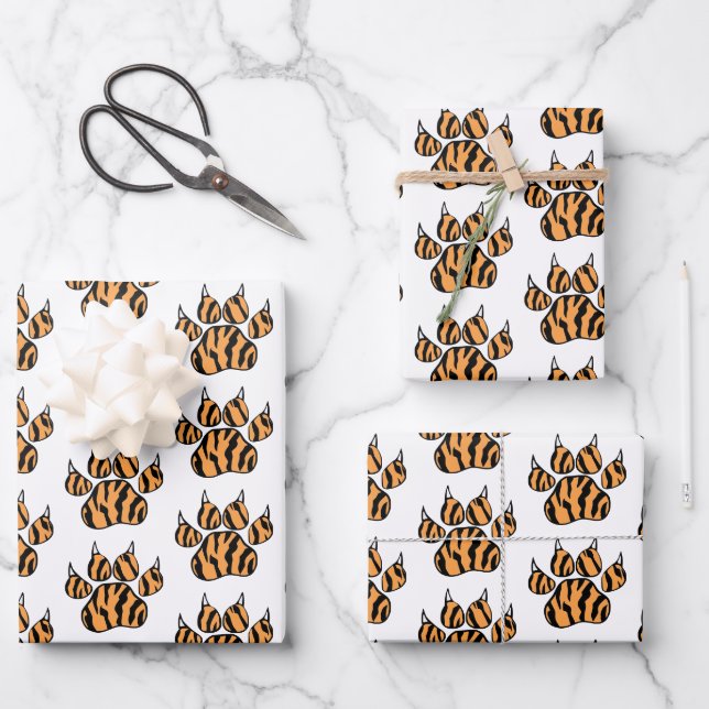 Tiger Paw Print Custom Wrapping Paper Sheets (Front)