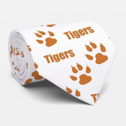Tiger Paw Prints With Tiger Text On White Tie