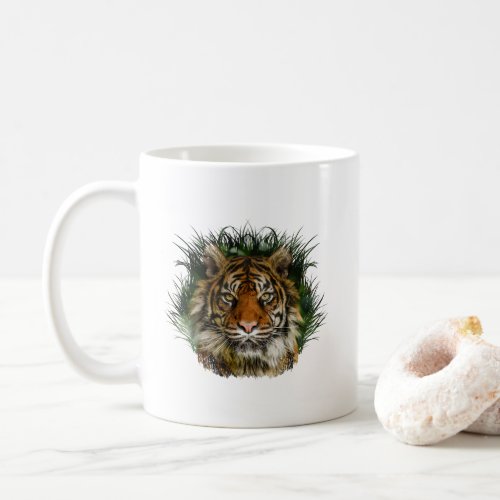 Tiger Peering Through Grass Coffee Mug