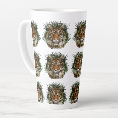 Tiger Peering Through Grass Latte Mug