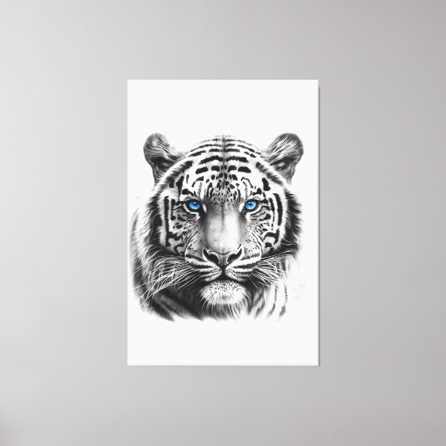 Tiger Pencil Drawing with blue eyes Canvas Print (Front)