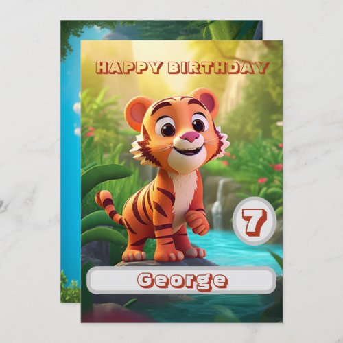 Tiger Personalized Birthday Card Kids Name Age