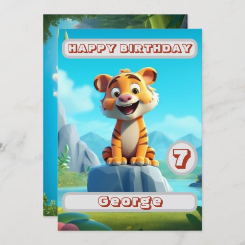 Tiger Personalized Birthday Card Name Age Kids