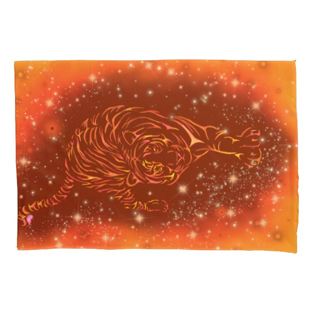 Tiger Pillow Case Running At Galaxy Starry Night  (Front)