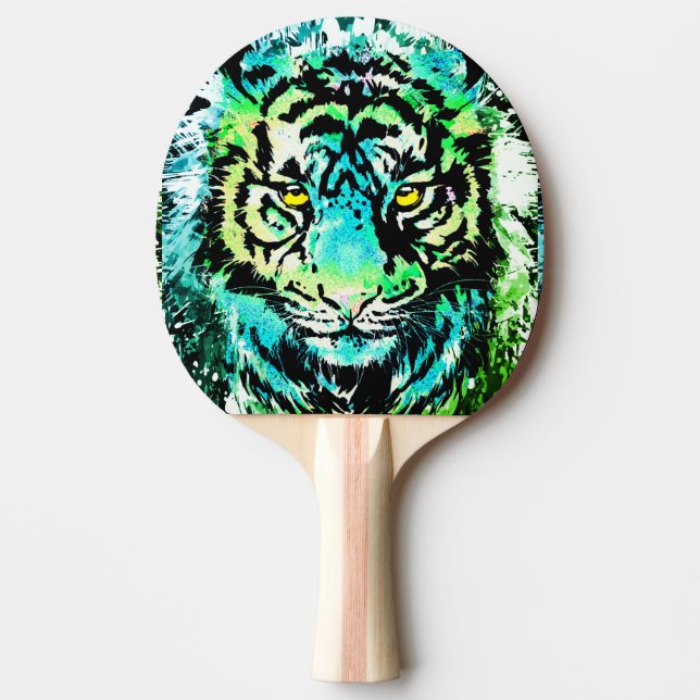 Tiger Ping Pong Paddle - Colourful Tiger Eyes  (Front)