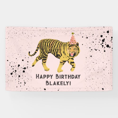 Tiger Pink Party Animal Birthday Banner