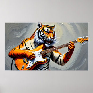 Tiger playing guitar poster