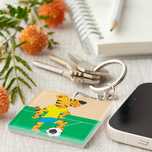 Tiger Playing Soccer Keychain