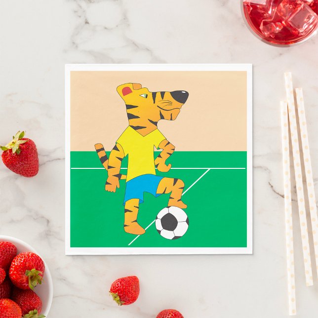 Tiger Playing Soccer Napkins (Creator Uploaded)