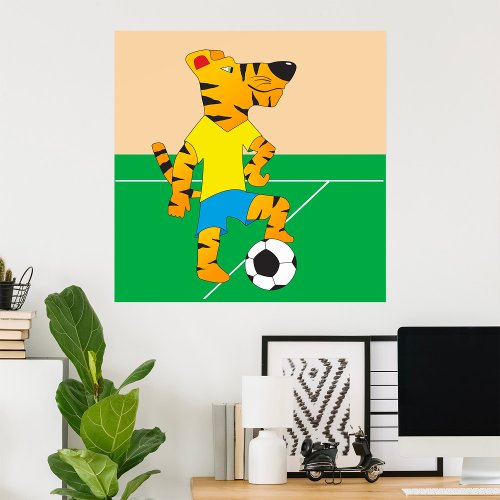 Tiger Playing Soccer Poster