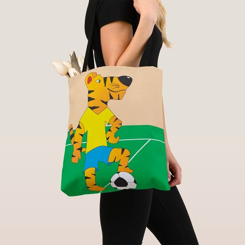 Tiger Playing Soccer Tote Bag