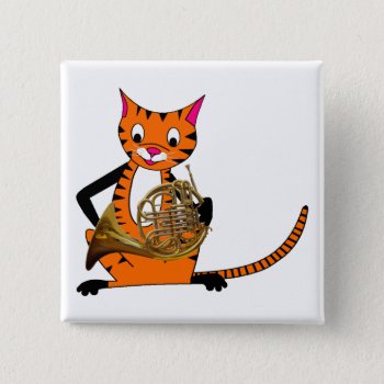Tiger Playing The French Horn Pinback Button by wesleyowns at Zazzle