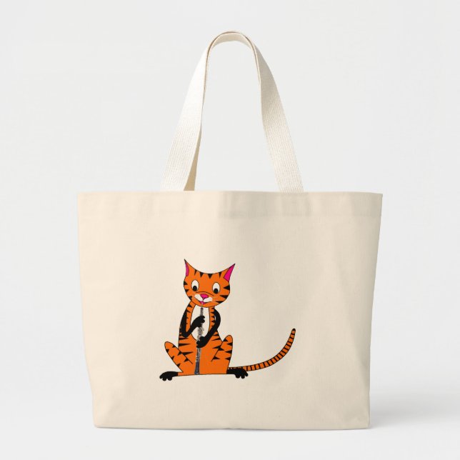 Tiger Playing the Oboe Large Tote Bag (Front)