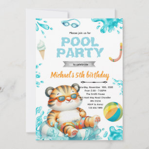 Tiger Pool Party Birthday Invitation