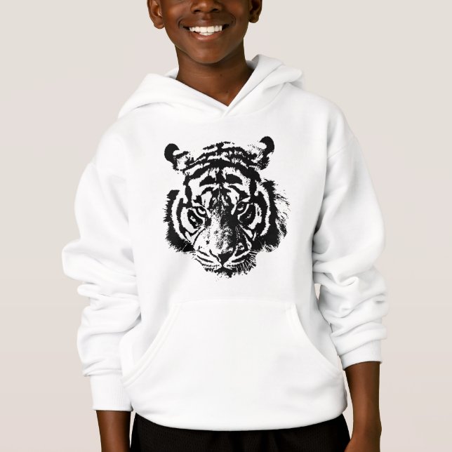 Tiger Pop Art Black & White Hoodie (Front)