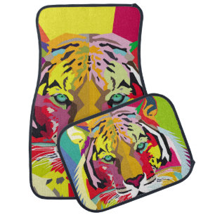 Tiger Pop Art Portraitart, pop, tiger, animal, fac Car Floor Mat