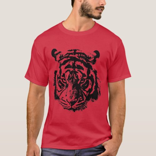 Tiger Pop Art Red Black T_Shirt