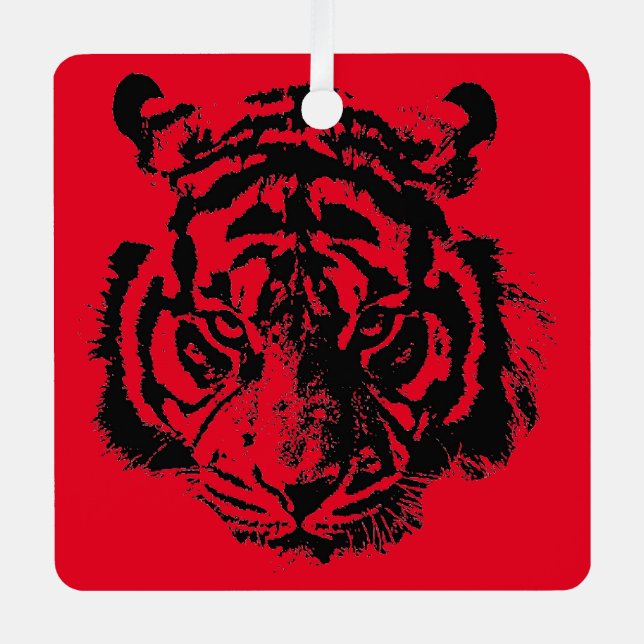 Tiger Pop Art Red Blue Black Metal Ornament (Front)