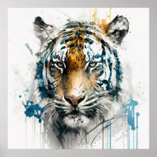 Tiger Portrait Animal Painting Wildlife Outdoors Poster