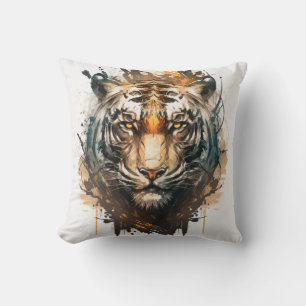 Tiger Portrait Animal Painting Wildlife Outdoors  Throw Pillow