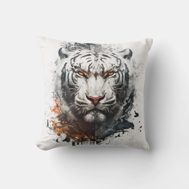 Tiger Portrait Animal Painting Wildlife Outdoors  Throw Pillow (Front)