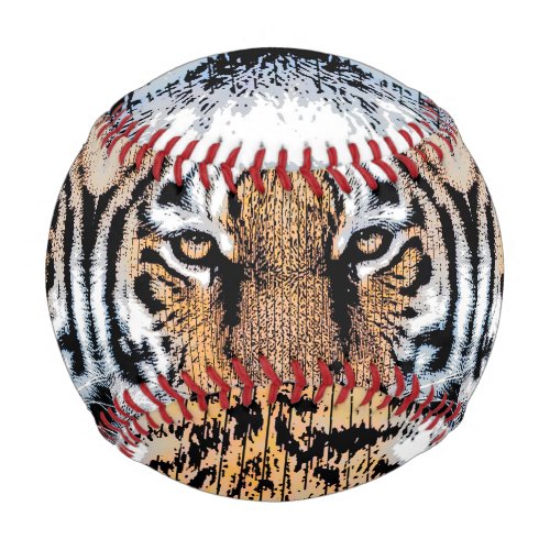 Tiger Portrait in Graphic Press Style Baseball