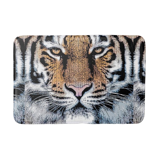 Tiger Portrait in Graphic Press Style Bathroom Mat (Front)