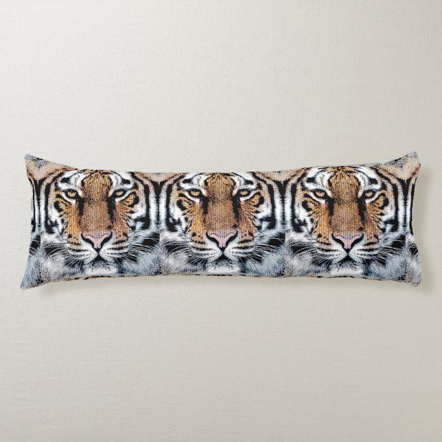 Tiger Portrait in Graphic Press Style Body Pillow (Front)
