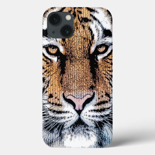 Tiger Portrait in Graphic Press Style iPhone 13 Case